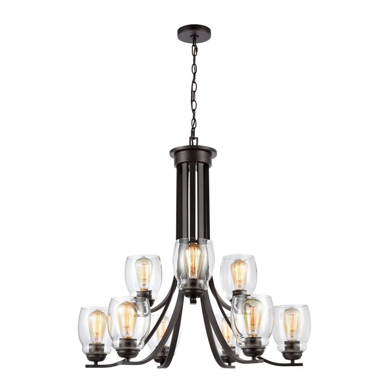 Calistoga 30.5-inch Wide 9-Light Chandelier in Brushed Nickel - 30.5in W - Bronze