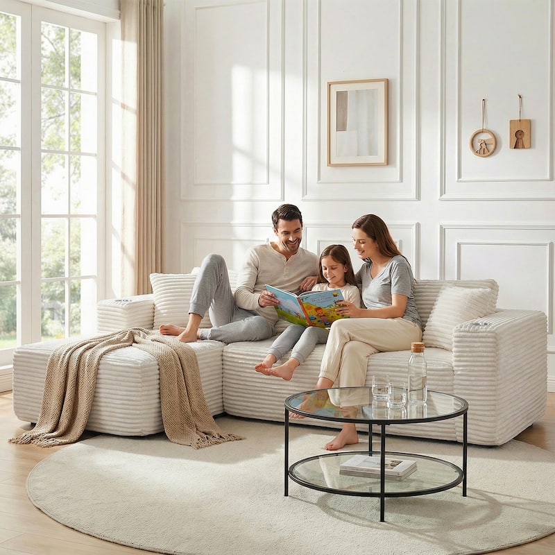 102'' No-Assembly Modular Corduroy Sofa with Cup Holder, Free Combination