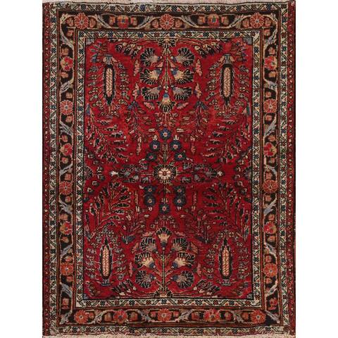 Vintage Traditional Floral Red Sarouk Persian Wool Rug Hand-knotted - 3'5" x 4'5"