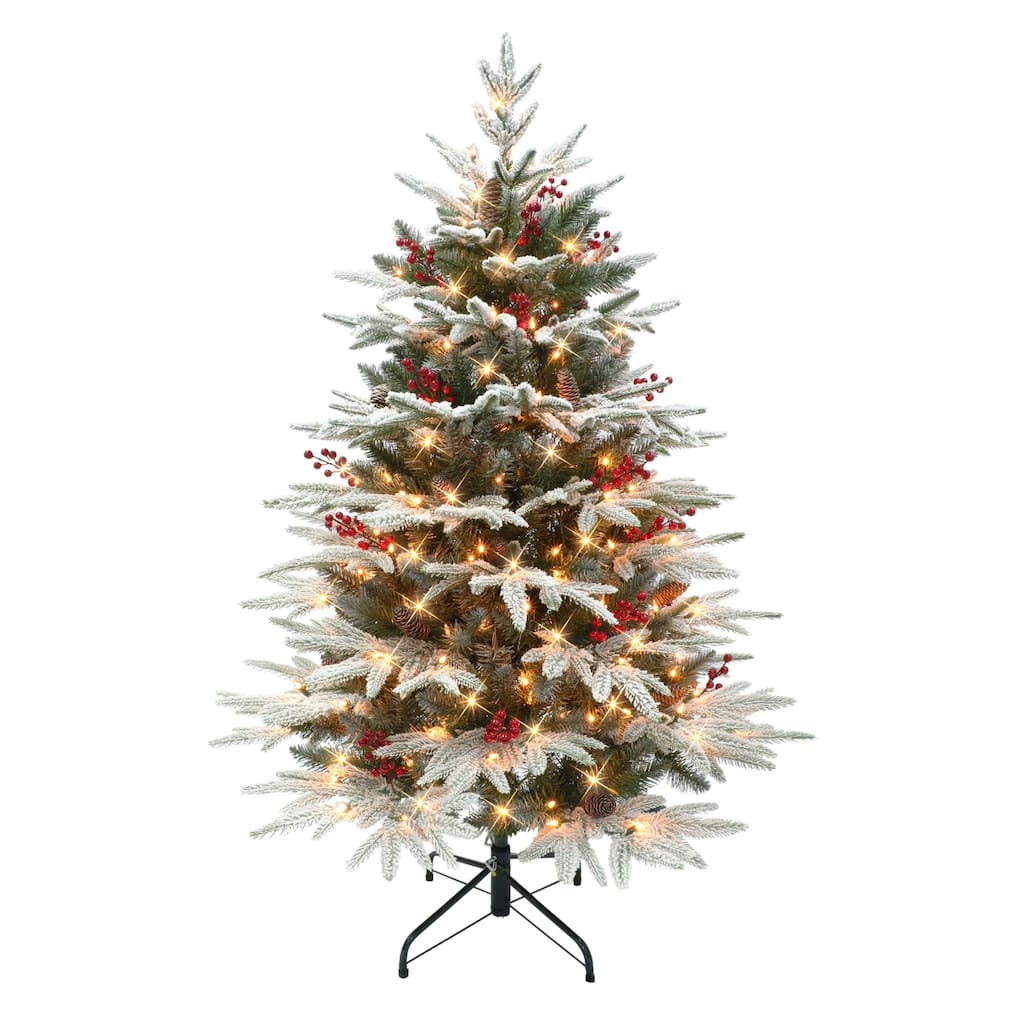 4.5' Flocked Halifax Fir Full Artificial Christmas Tree, Clear Lights - 4.5 Foot