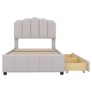 Twin Size Upholstered Bed With 2 Storage Drawers,Wood Slat Support