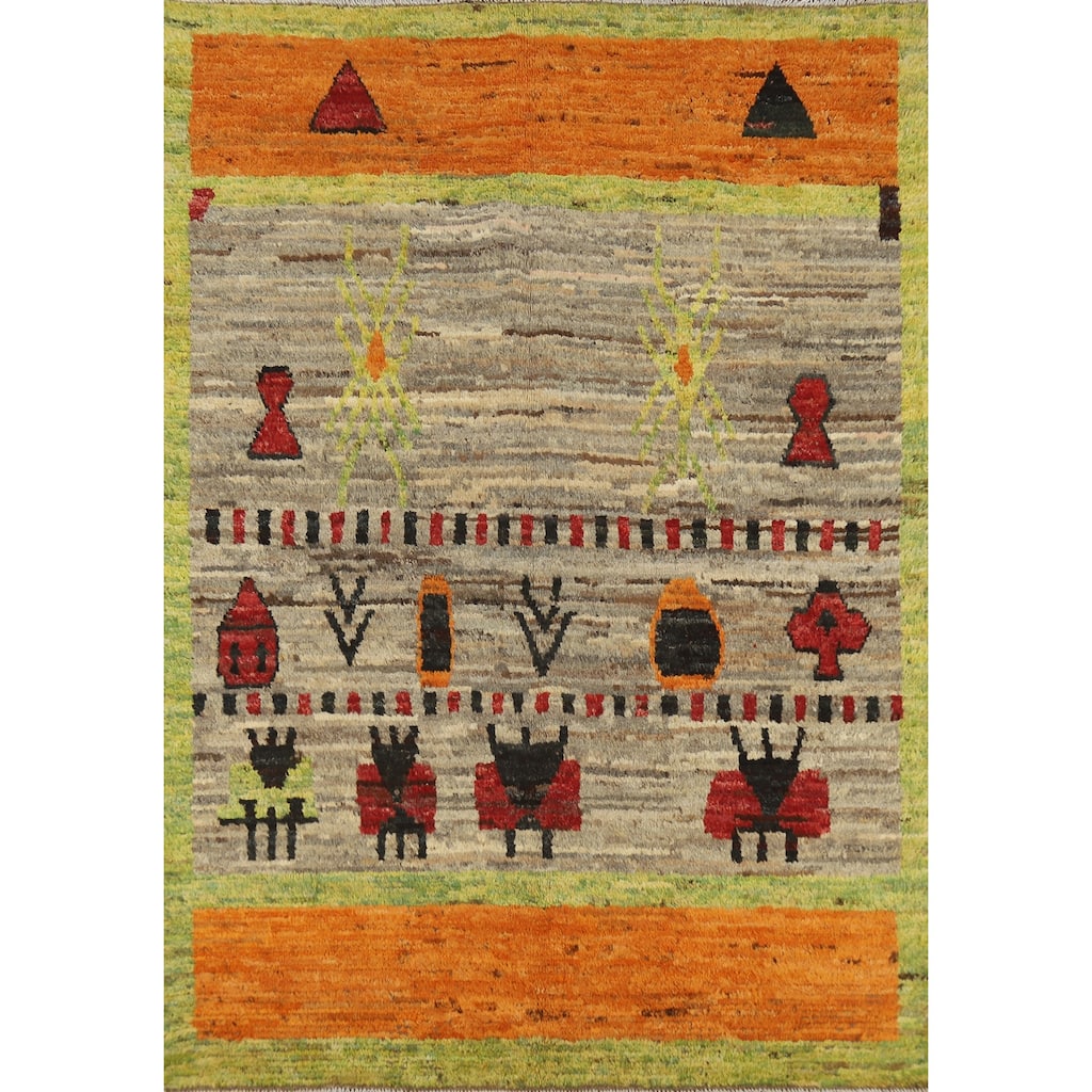 Multi-Color Tribal Moroccan Oriental Area Rug Hand-Knotted Wool Carpet - 5'7" x 7'7"