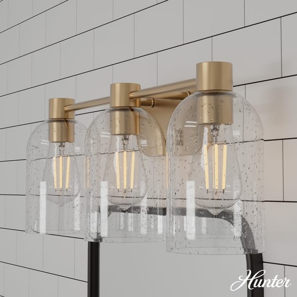 slide 2 of 12, Hunter Lochemeade 3-Light Vanity Wall Light, Damp-rated - Bathroom, Laundry - Modern Farmhouse, Contemporary, Industrial Alturas Gold