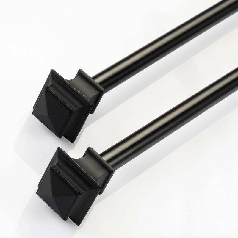 Deco Window 2 Pack Single Curtain Rod with Square Finials & Brackets Set - 44" to 84", 5/8 Inch Diameter, Black Matte