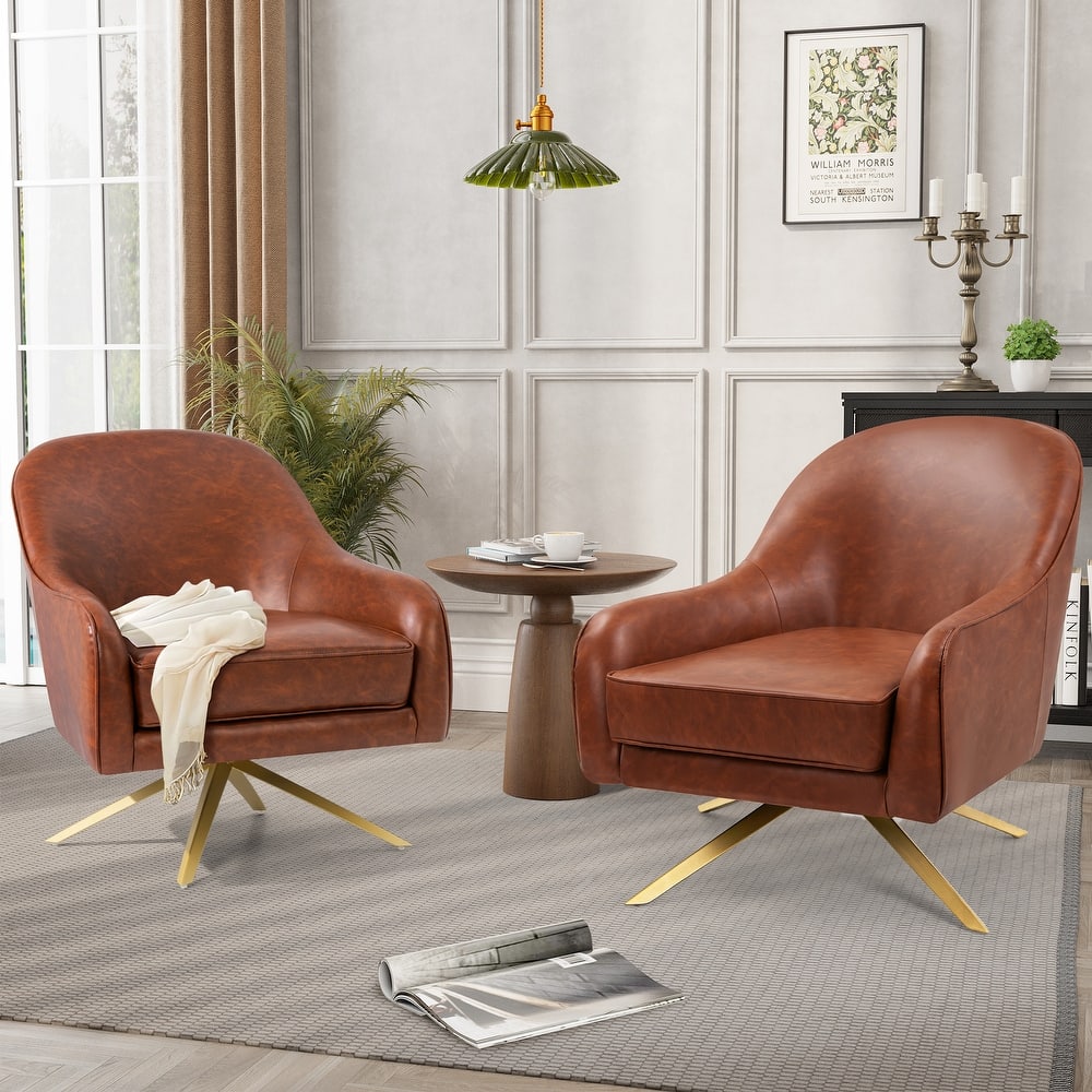 Modern Upholstered Swivel Accent Chair Mid-century PU Leather Sofa Armchair