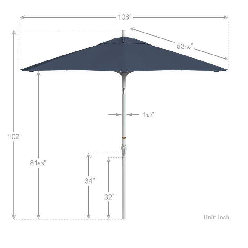 California Umbrella 9' Rd. Aluminum Patio Umbrella, Crank Lift with Push Button Tilt, White Finish, Pacifica Fabric