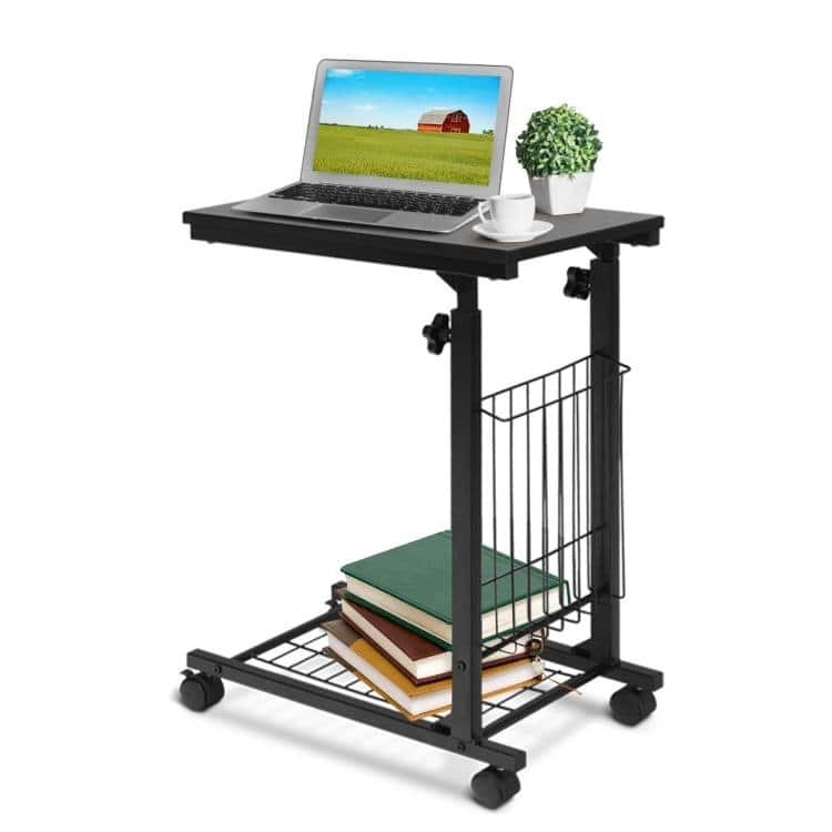 Black Multipurpose Adjustable Height TV Tray Sofa Table on Wheels - 20" x 12" x 25.5" - 40.5" ( L x W x H )