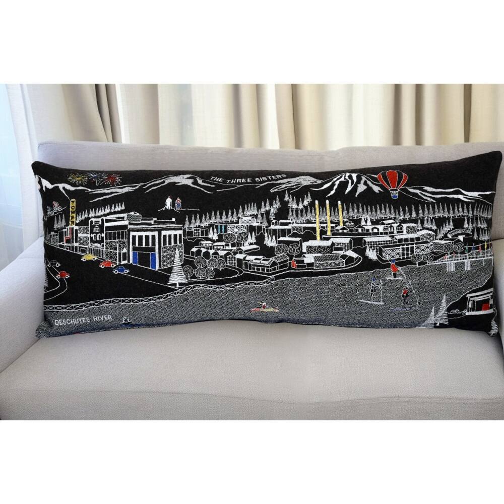 HomeRoots 35" Black Bend Nighttime Skyline Lumbar Decorative Pillow