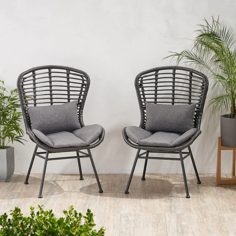 Roomfitters Modern Woven Rattan High Back Patio Lounge Chairs with Cushions, Set of 2
