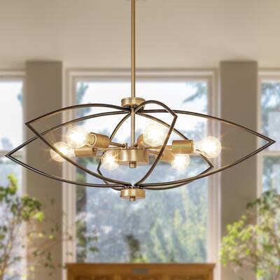 Modern 6-Light Black Gold Chandelier Metal Geometric Lights for Dining Living Foyer Spaces - D 31.5" x H 11.8"