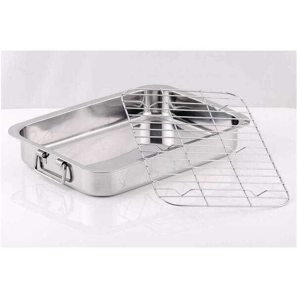 slide 3 of 7, Ovente Oven Roasting Pan 13 x 9.3 Inch, Silver - 13 x 9.3 Inch 13 x 9.3 Inch