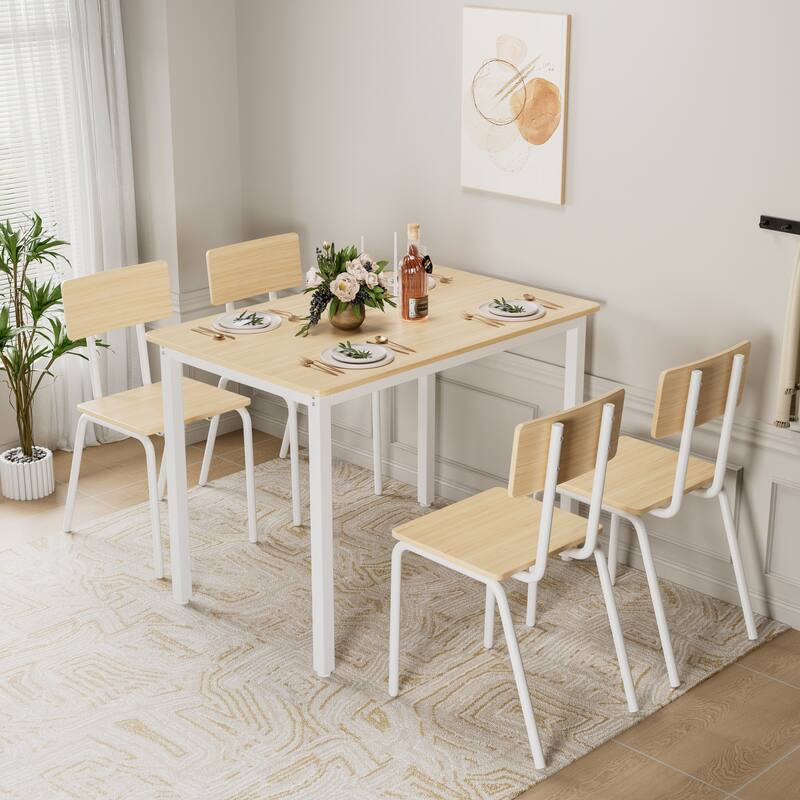 Modern 5-Piece Dining Set for Small Spaces - 43" Table with 4 Chairs, Sturdy Metal Frame & Easy-to-Clean MDF Surface
