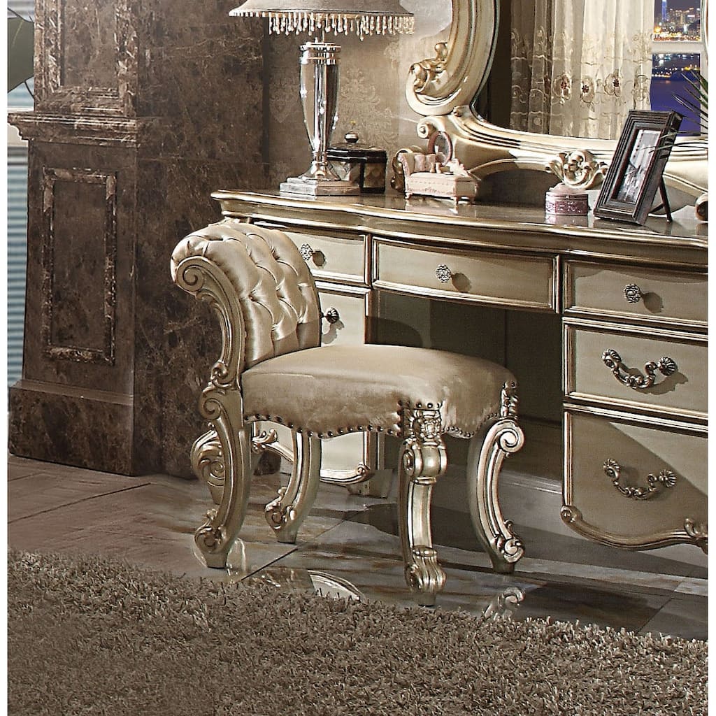 Vendome Fabric, Gold Patina & Bone Finish Vanity Stool