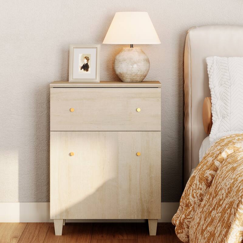 Large Nightstand with Drawer and Cabinet for Bedroom