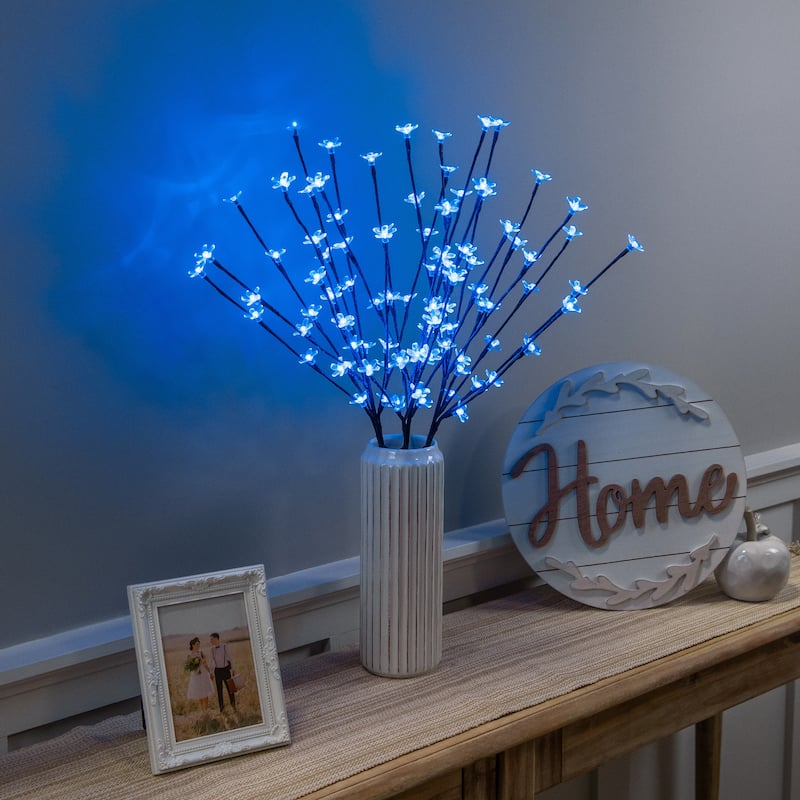 3 Pre-Lit Cherry Blossom Artificial Tree Branches 2.5' Blue LED Lights
