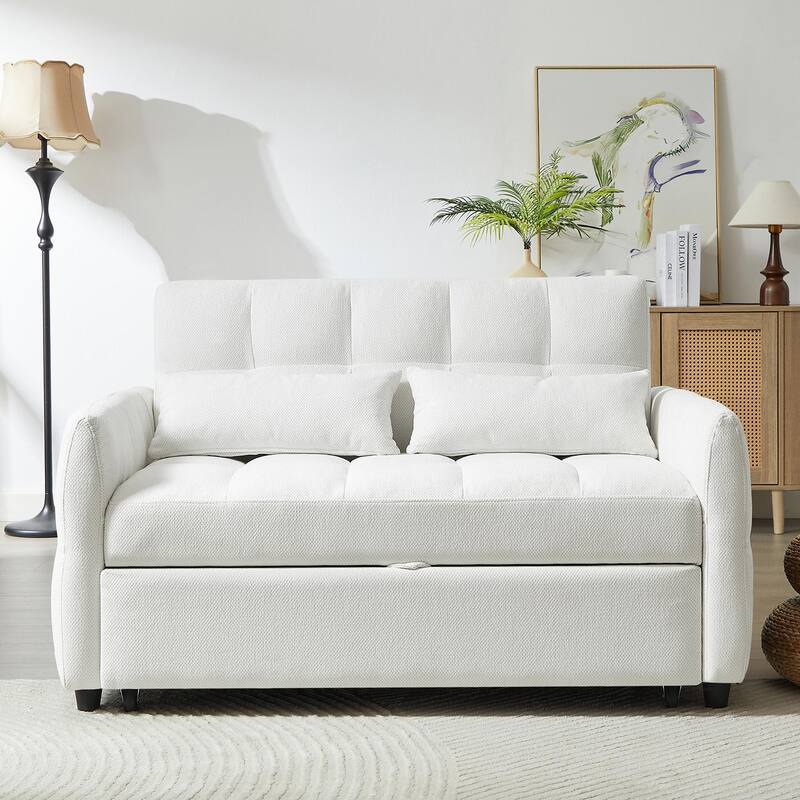 Loveseat Sleeper Sofa with Built-in 3 USB Ports, Adjustable Backrest Convertible Sofa Bed with Lumbar Pillows - Beige