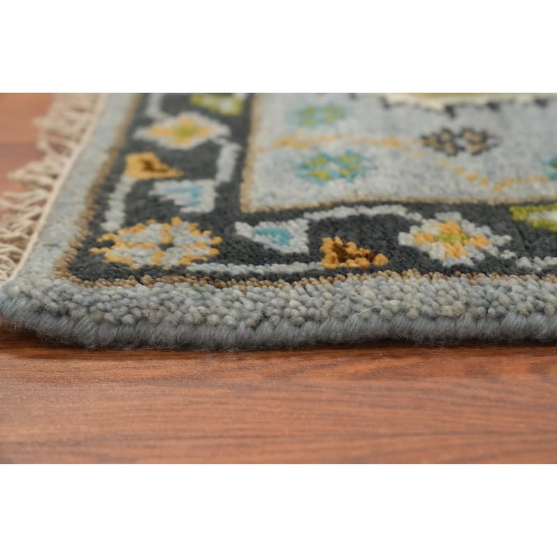 Hand Knotted Oriental 100% Wool Carpet Transitional All-Over Greys & Charcoal Oushak Runner Rug - 7' 11'' X 2' 6''