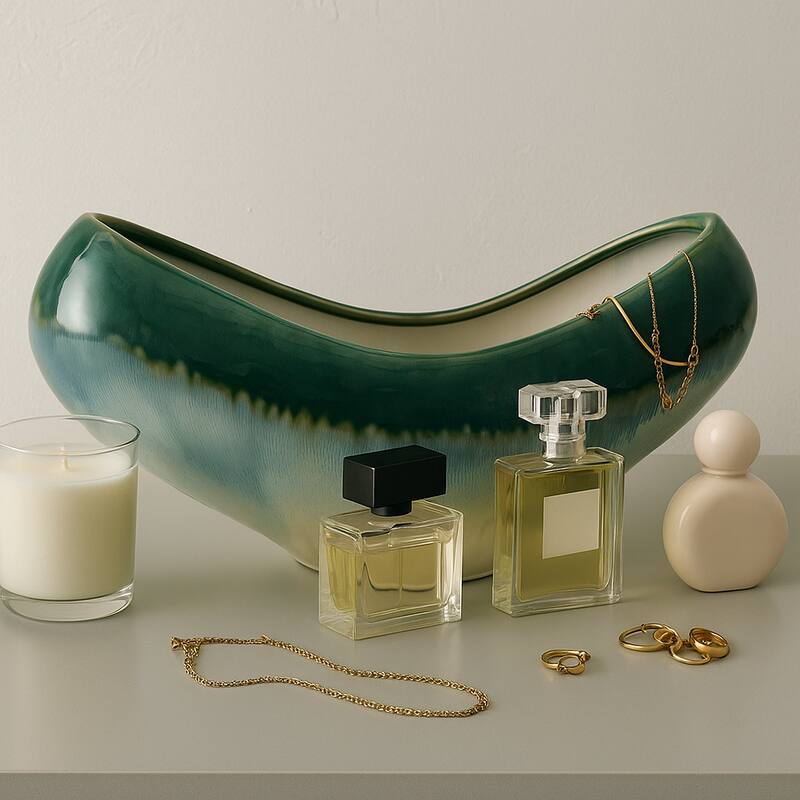 Decorative Ceramic Curve Glazed Ombre Bowl for Home Decor - 15", Multi - 15.0"