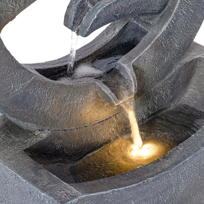 Christopher Knight Home - Modern 26.77"H Polyresin Outdoor Water Fountain with LED Light & Cascading Design