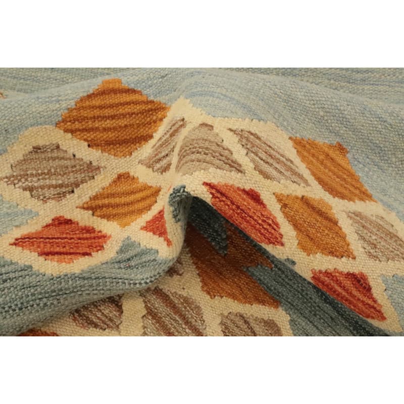 Hand Woven Oriental 100% Wool Carpet Southwestern Modern Navy Blue & Blues Kilim Runner Rug - 8' 4'' X 2' 2''