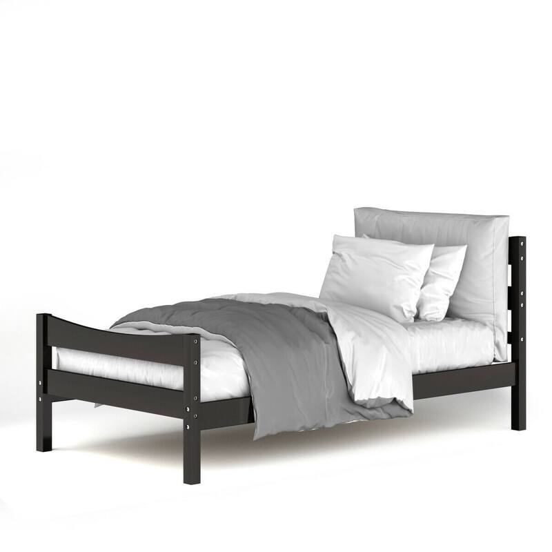 Espresso Pine Wood Twin Platform Bed with Slat Support and Underbed Storage