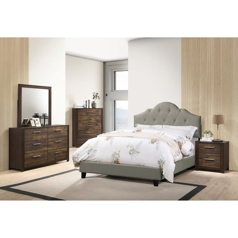 California King Size Wood Platform Bed with Adjustable Tufted Headboard and Arch Design
