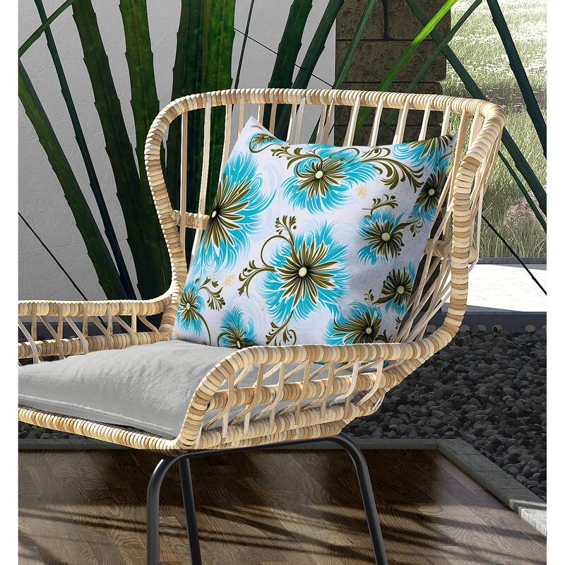 Breezy Flowers Indoor/Outdoor Reversible Throw Pillow Blue and Antique