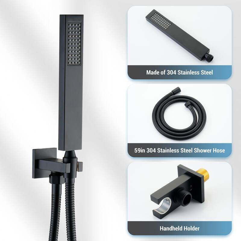 2-Spray 10 in. Wall Mount Fixed and Handheld Shower Head with Shower Grab Bar (Anti Scald Valve Included) - 10" x 10"