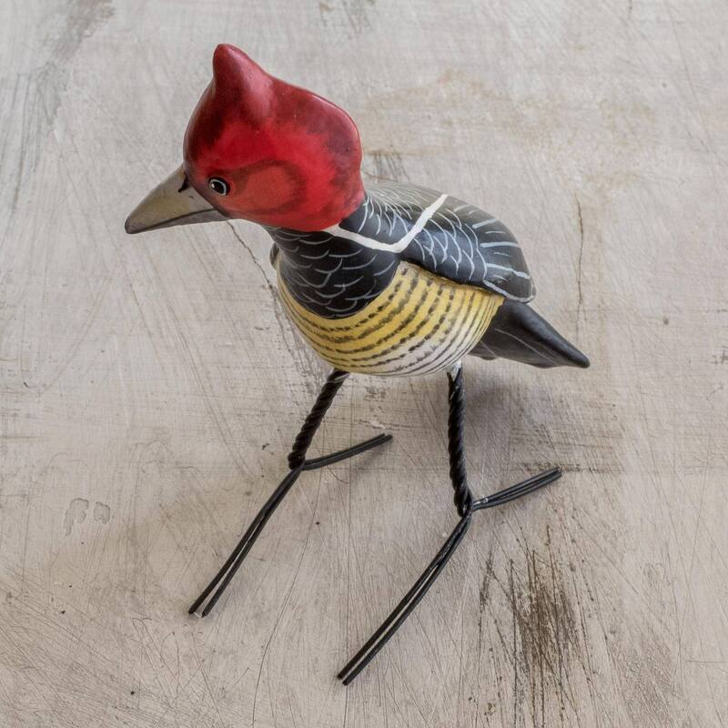 NOVICA Ceramic figurine, 'Helmeted Woodpecker' - 16 cm L x 5 cm W x 12 cm D