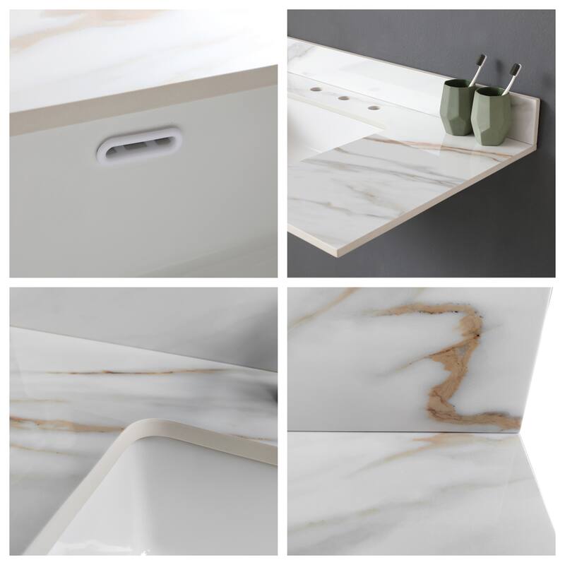 43" Bathroom Marble Undermount Vanity Top with 4" Height Backsplash
