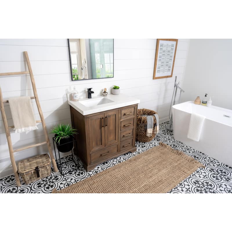 Willow Collections 36 in. W x 22 in. D Charlotte Teak Left Offset Sink Bathroom Solid Teak Vanity with Countertop