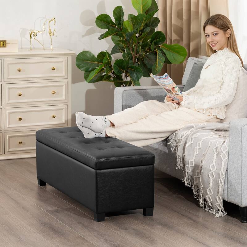 Adeco 42" Faux Leather Storage Ottoman Bench for Bedroom - 42.1"X14.7"X15.4"