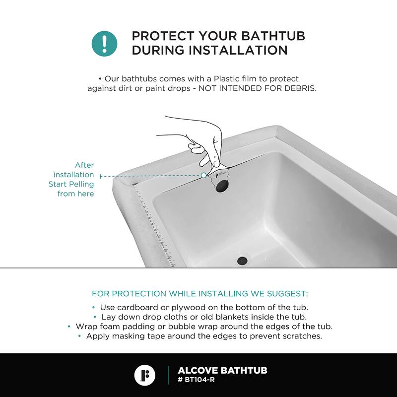 Fine Fixtures Tile-In White Fiberglass/Acrylic Soaking Bathtub with Built-in Tile Flange