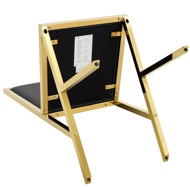 17.3" Black PU Dining Chairs with Gold Metal Legs, Set of 4