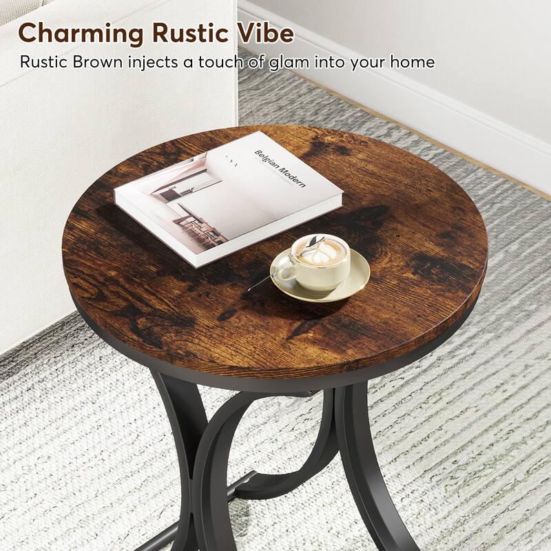 Small Modern Round Side Table End Table Nightstand with Gold Metal Frame and Faux Marble Veneer Engineered Wood for Living Room