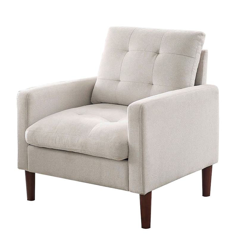 Fabric Single Sofa Chair with Ottoman, Solid Wood Legs