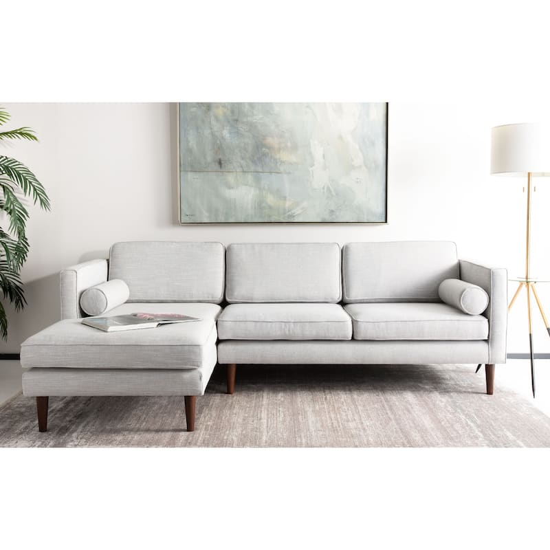 SAFAVIEH Couture Dulce Mid-Century Chaise Sofa - 98"W x 60"D x 33"H - Light Grey/Brown-Reverse