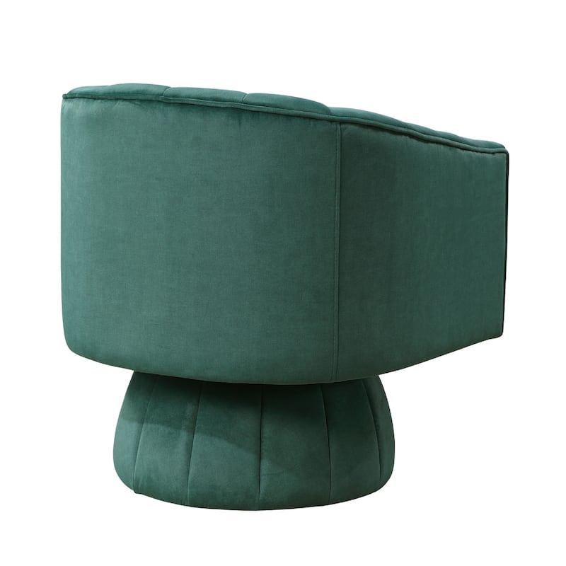 Rex Swivel Accent Chair, Barrel Channel Stitched Velvet, Green