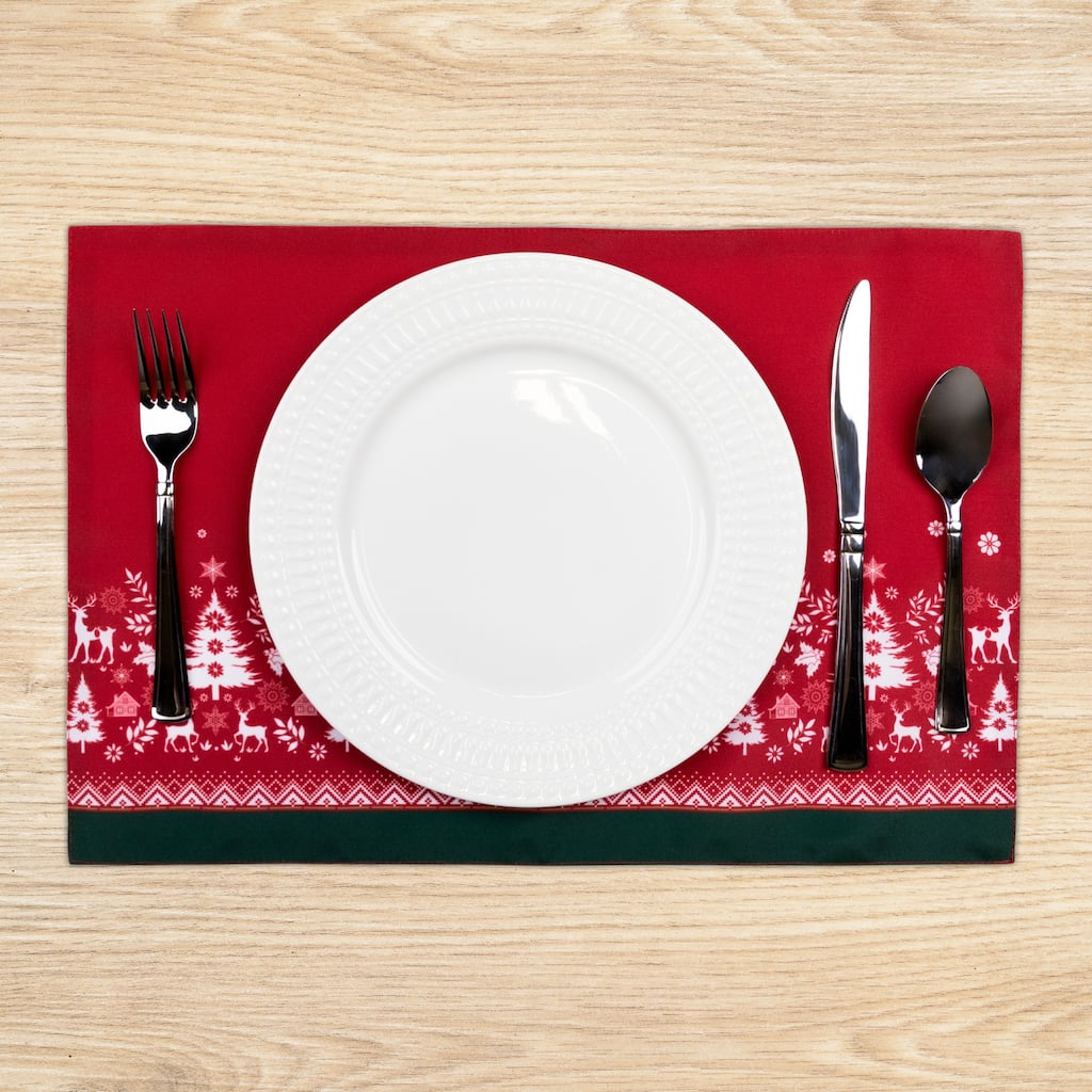 Reindeer and Snowflakes Rectangular Christmas Placemats- 18" - Set of 4