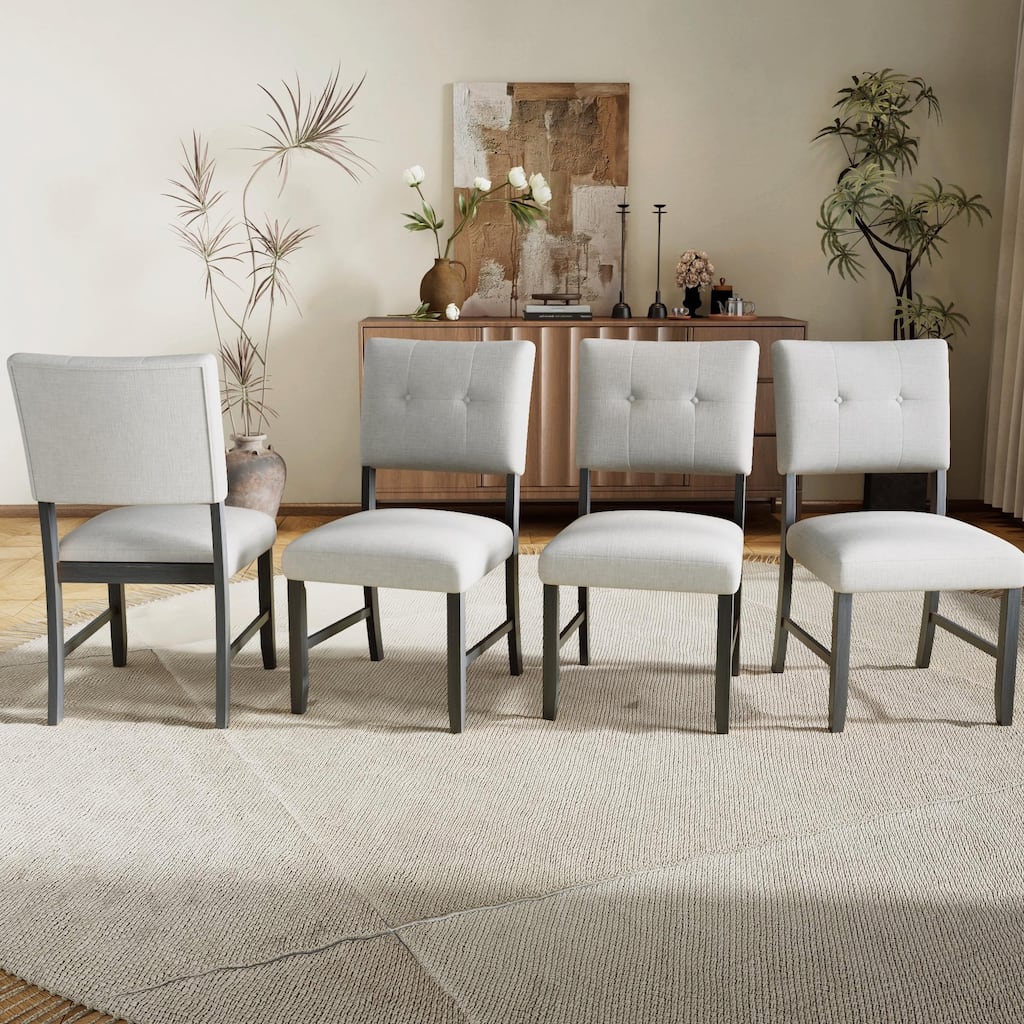 Farmhouse Dining Chairs Set of 4 - Upholstered Beige & Gray