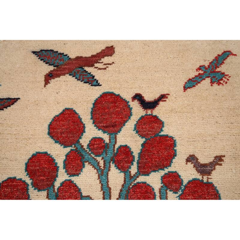 Animals Design Ziegler Foyer Rug Handmade Beige Wool Carpet - 2'0" x 2'11"