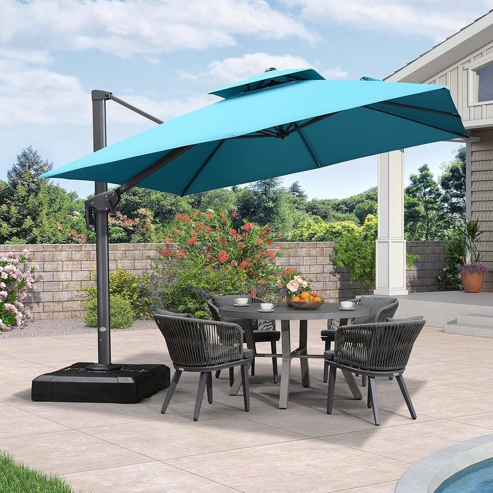 PURPLE LEAF Luxurious Design Square Patio Cantilever Umbrellas with Base UV50+ Fade Resistant