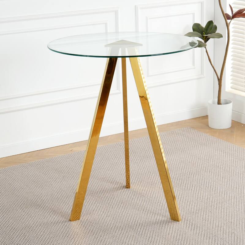 Round Glass Bar Table Top with Metal Legs - Gold
