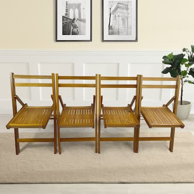 Living Room Accent Chair Solid Wood Folding Chair (Set of 4) & Comfortable Open Back