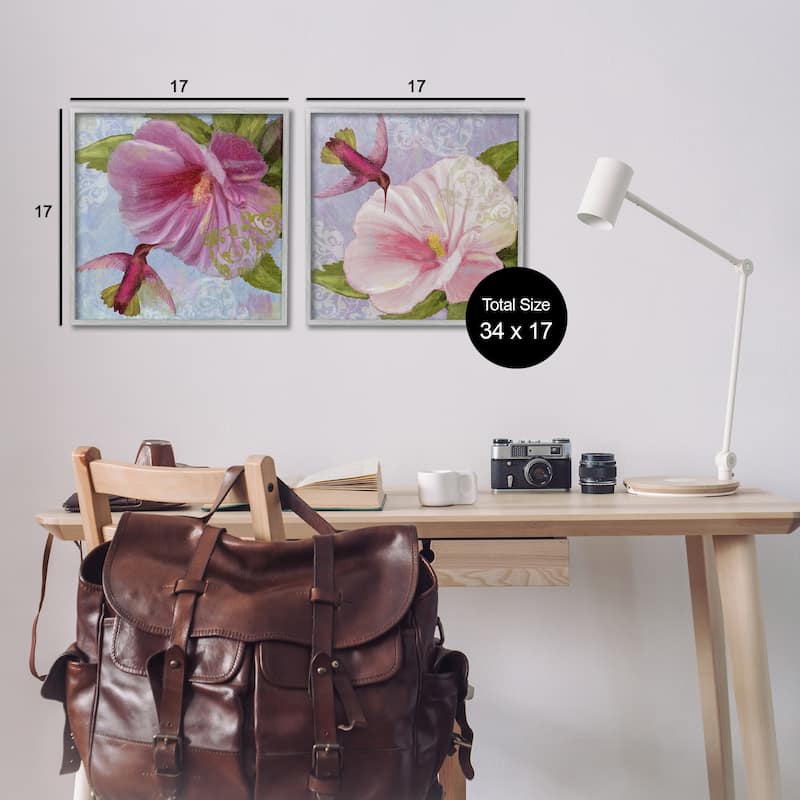 Stupell Hummingbirds & Poppy Bulbs Framed Giclee Art Design By Sasha (Set of 2)