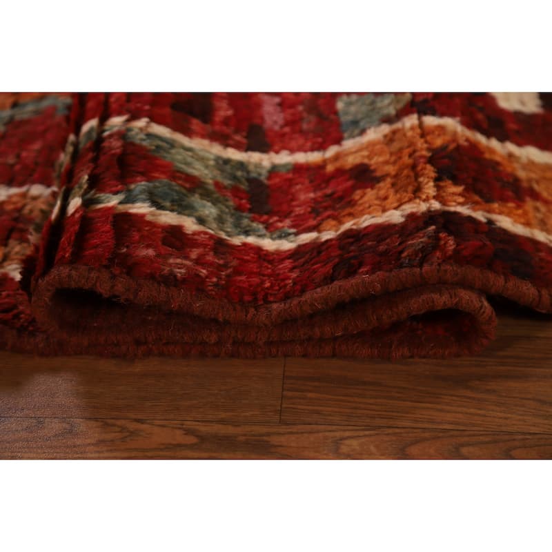 Red Tribal Geometric Moroccan Area Rug Hand-knotted Wool Carpet - 6'8" x 9'6"