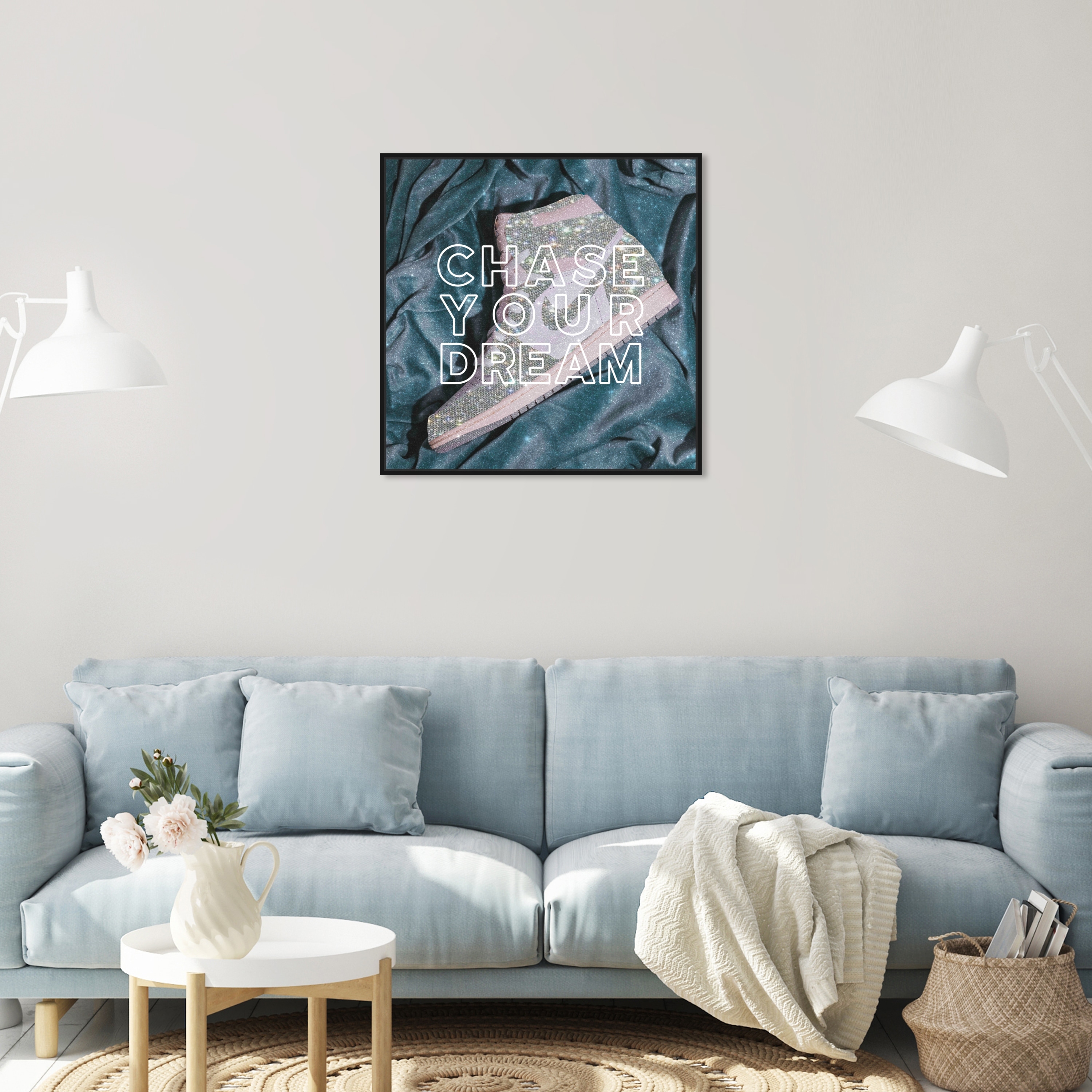 Oliver Gal 'Chase Your Dream Sneaker' Fashion and Glam Blue Wall