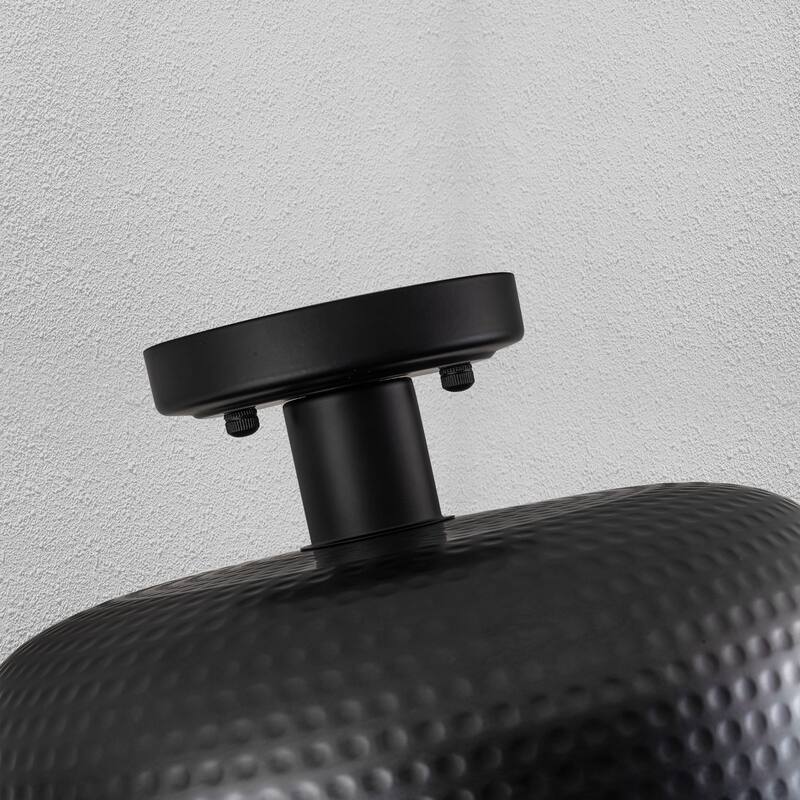 1-Light Black Industrial Hammered Shade Flush Mount Ceiling Light