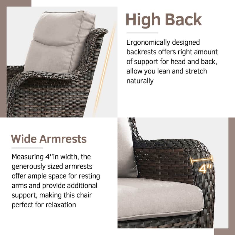 Outdoor Swivel Glider Rocker Chairs Table - 3 Piece - Brown