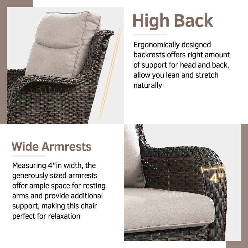 Outdoor Swivel Rocker Patio Wicker Chair with Thick Cushions